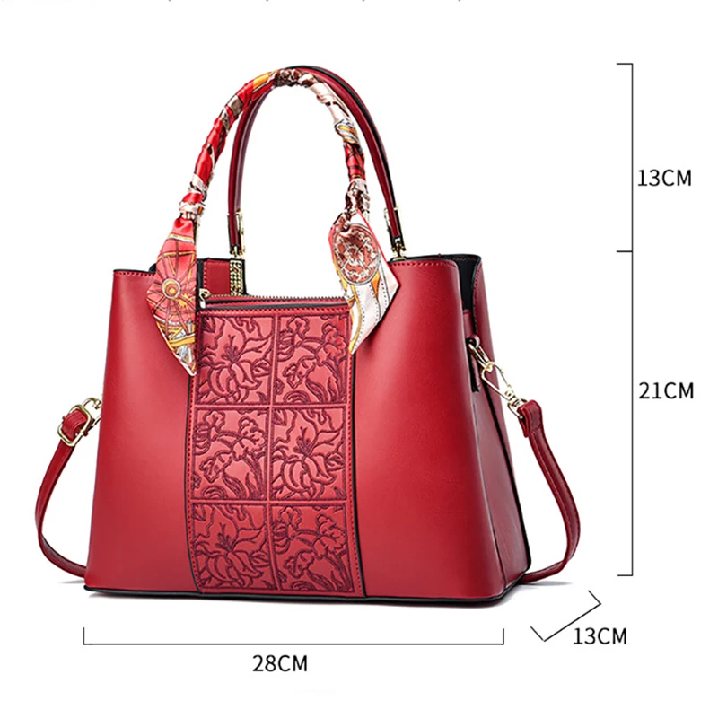 Luxury Designer Women\'s Bag High Quality Embroidery Messenger Bags Ladies Leather Handbag Large Capacity Female Shoulder Totes