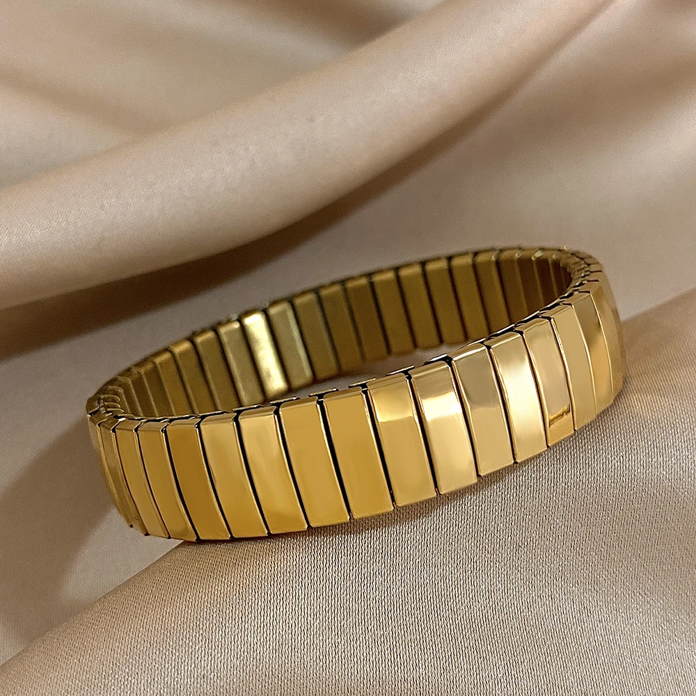Lifefontier Elastic Stainless Steel Adjustable Bangles Bracelet For Women Men New Star Pearl Wristband Couple\'s Waterproof