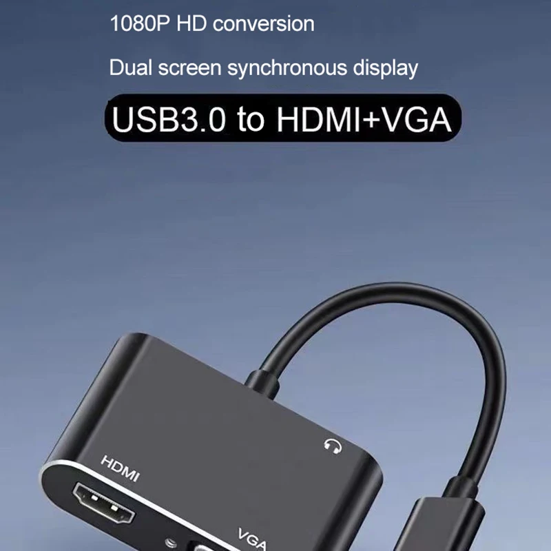 3 in 1 USB 3.0 to HDMI VGA Audio Video Converter Adapter 1080P 4K Dual Screen Display HDMI-Compatible for PC Laptop Projector