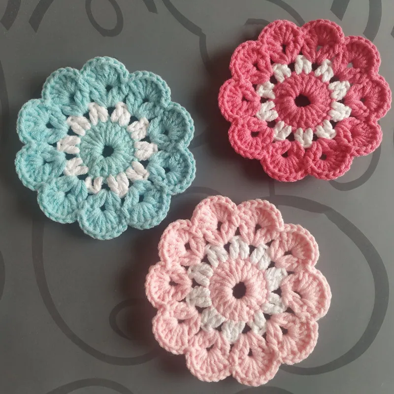 11CM Pure Hand-woven Crochet Cotton Thread Flower Coaster DIY Crochet Doilies Multicolor Coasters Handmade Table Mats