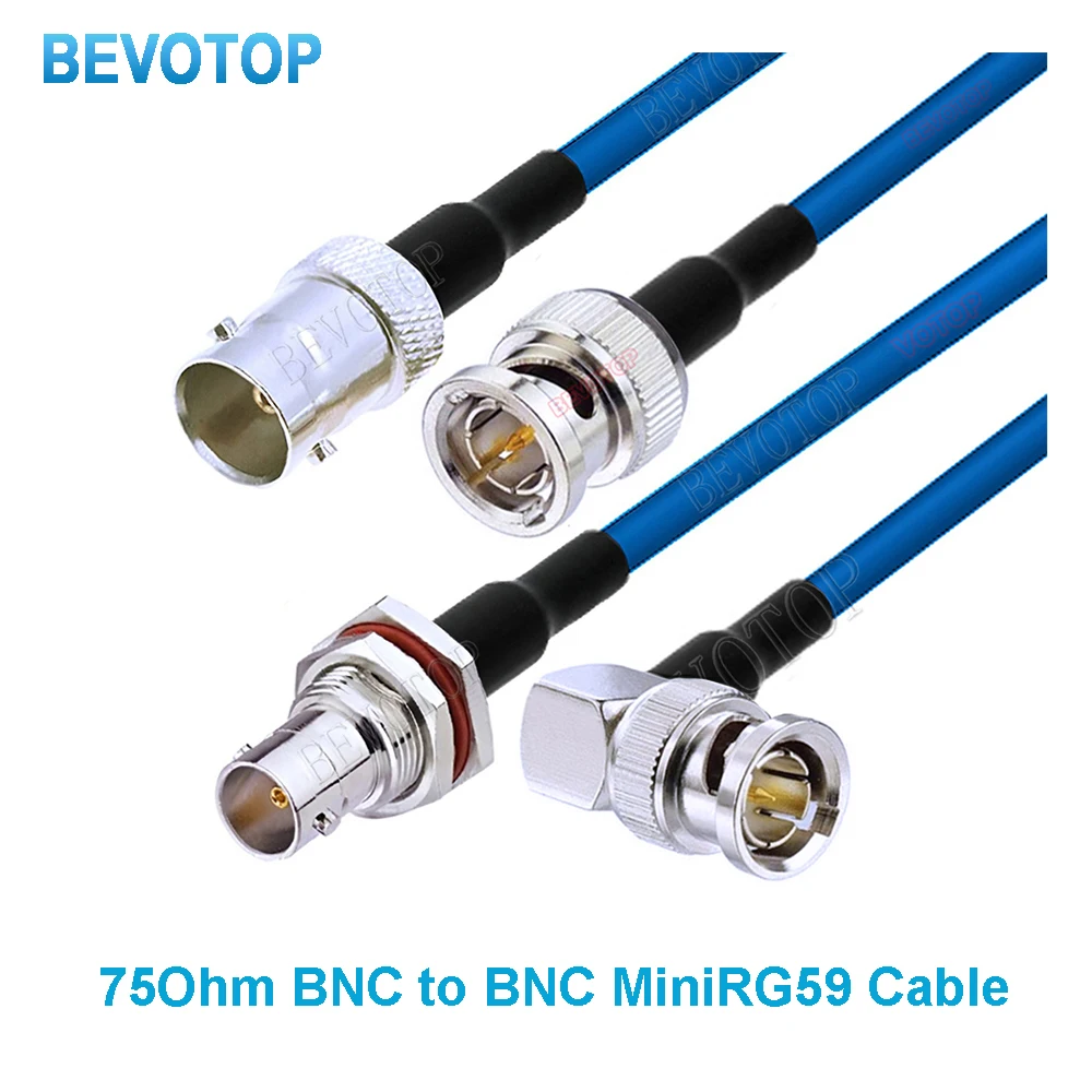 1PCS 75Ohm Blue Mini RG59 Cable 75-2.5 1855A Pigtail BNC Male to BNC Male/Female for HD-SDI 3G-SDI 4K Video Camera CCTV