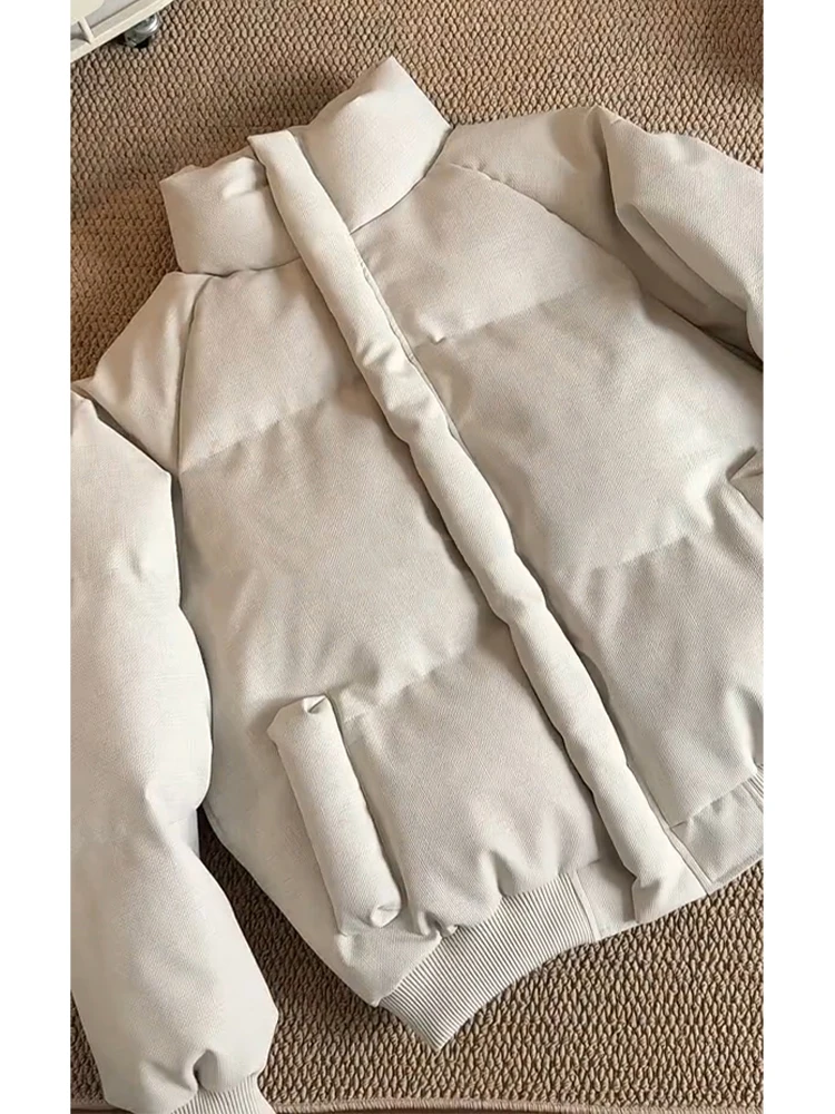 

Thiened Canvas PU Leather Jaet Cotton Clothes Men's Winter American Sle ort Cotton Filled Stand Collar Cotton Coat