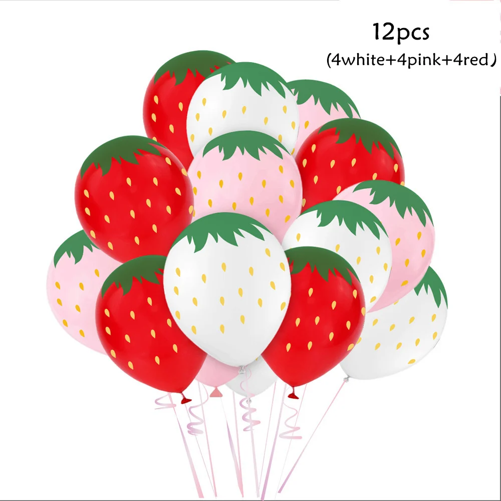 30,5 cm großer Latexballon mit Erdbeerthema, hawaiianische Party-Dekoration, Obst, Erdbeere, Ananas, Papierstränge, Blume, Kinder-Birt – Detail 7