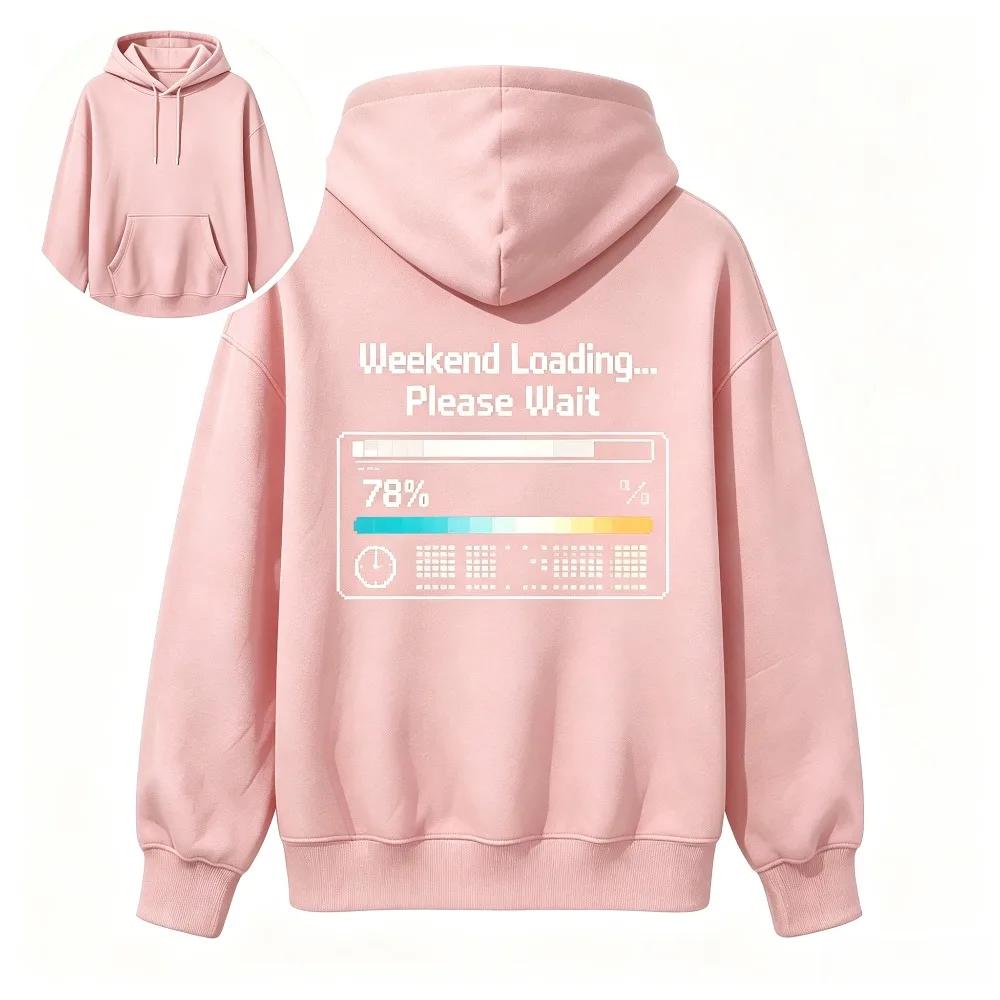 2026 Autumn Winter Pullover Hoodie Weekend Loading Pixel Progress Bar Graphic Back Print Unisex Daily Casual Hooded Sweatshirt