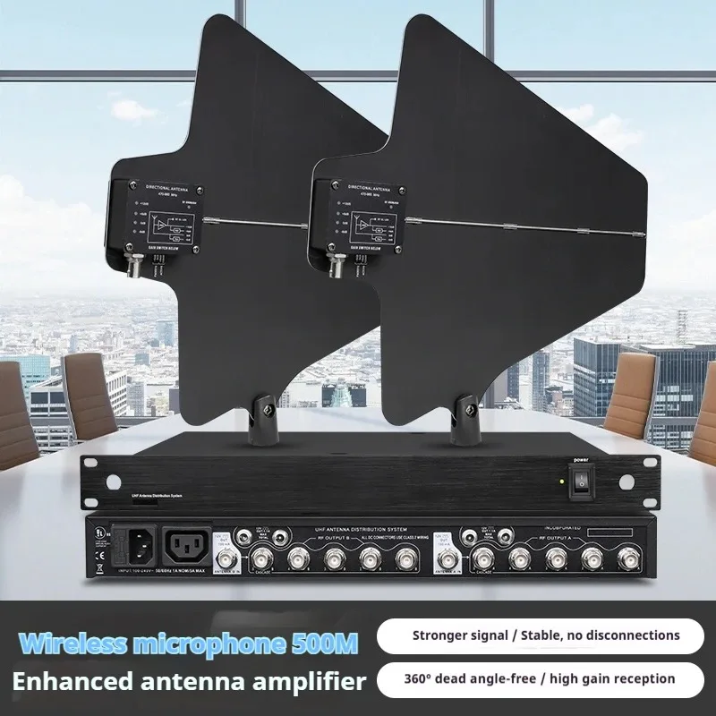 Professional UHF Wireless Microphone Antenna Signal Booster Amplifier 500M Long Range High Gain for Stage