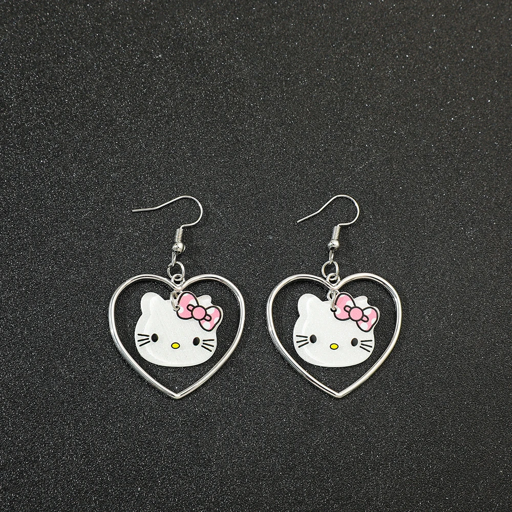 Hello Kitty anting-anting Hati kreatif, anting-anting gaya lucu, anting-anting kreatif, hadiah teman baik, anting-anting manis