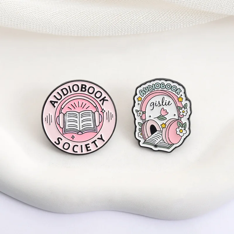 Cartoon Pink Headphones Book Enamel Brooch Lapel Pin Robot Bear Flame Marigold Bottle Wool Sword Metal Badge Jewelry Friend Gift view 3