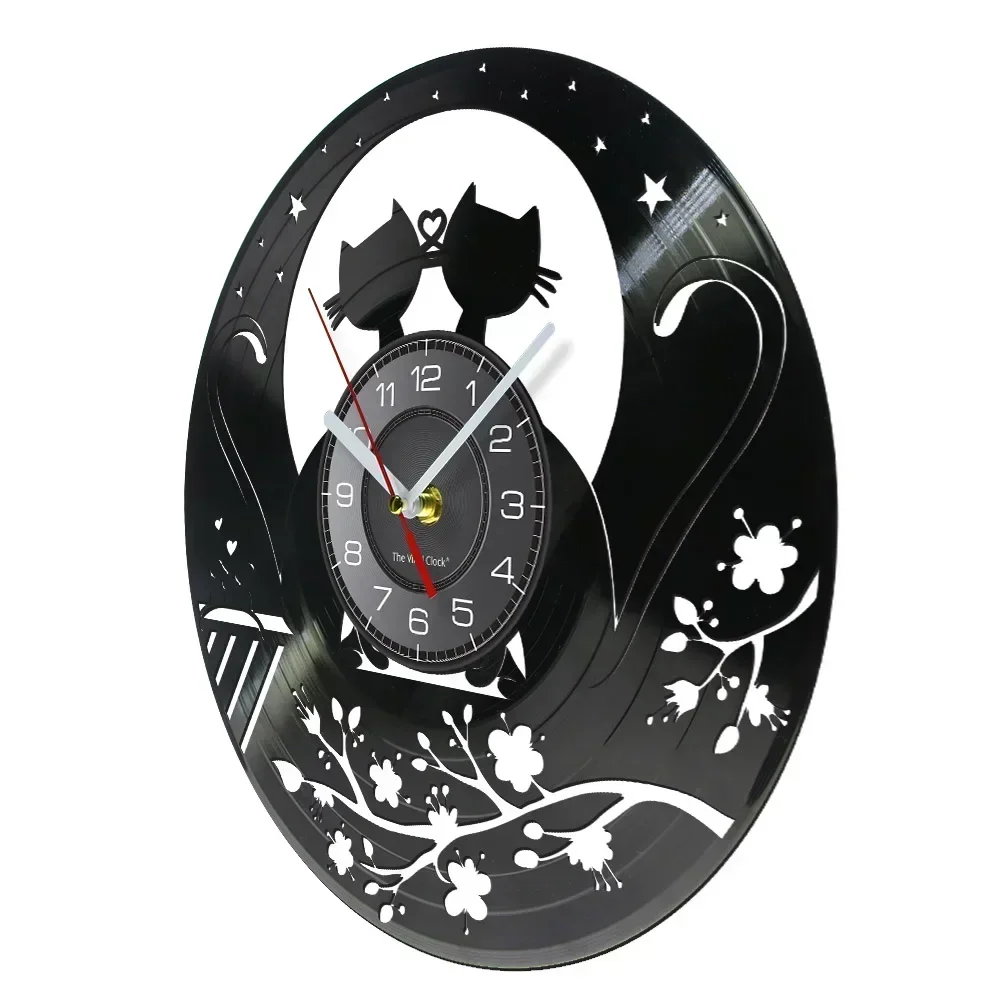 Pet Cat Cute Kitten Art Vinyl Record Wall Clock Children's Room Wall Watch Pet Cat Owner Retro Home Decoration Gift Wall Clock