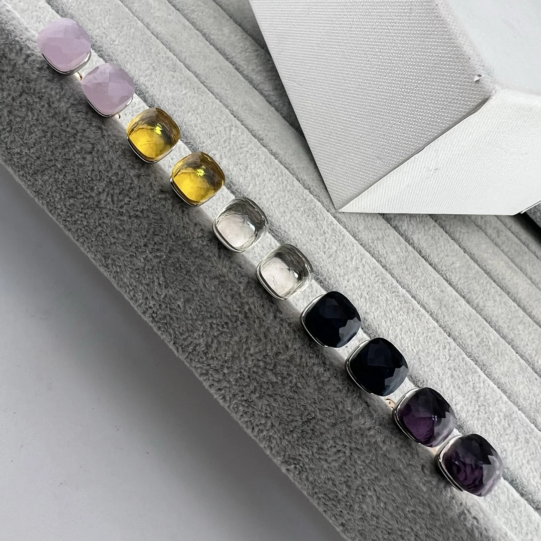 Exquisite Jewelry Candy Color Geometric Square Gemstone Crystal Style Earrings for Women.Sweet Amber Earrings
