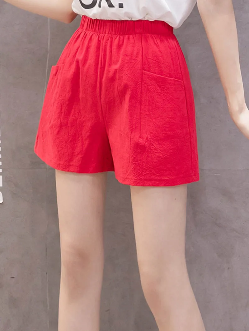 Neue Sommer-Shorts für Damen, Einfarbig, Lässig, Weit Geschnitten, aus Baumwolle und Leinen, Koreanischer Stil, Vielseitig Kombinierbar, mit Großen Taschen – Detail 6