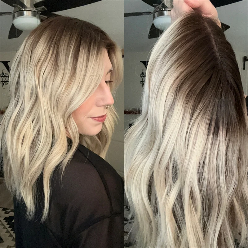 

Предварительно выщипанная линия волос 12-дюймовый блондинка с эффектом омбре Балаяж Роскошный синтетический парик спереди Короткая волна Боб HD Невидимый парик фронта шнурка