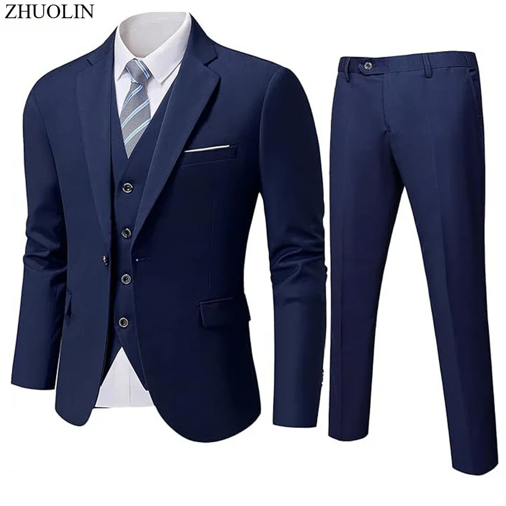 High Quality Wedding Suits For Men Elegant Blazers 2 Set 3 Pieces Luxury Business Formal Jackets Vest Pants Full Coats 2024