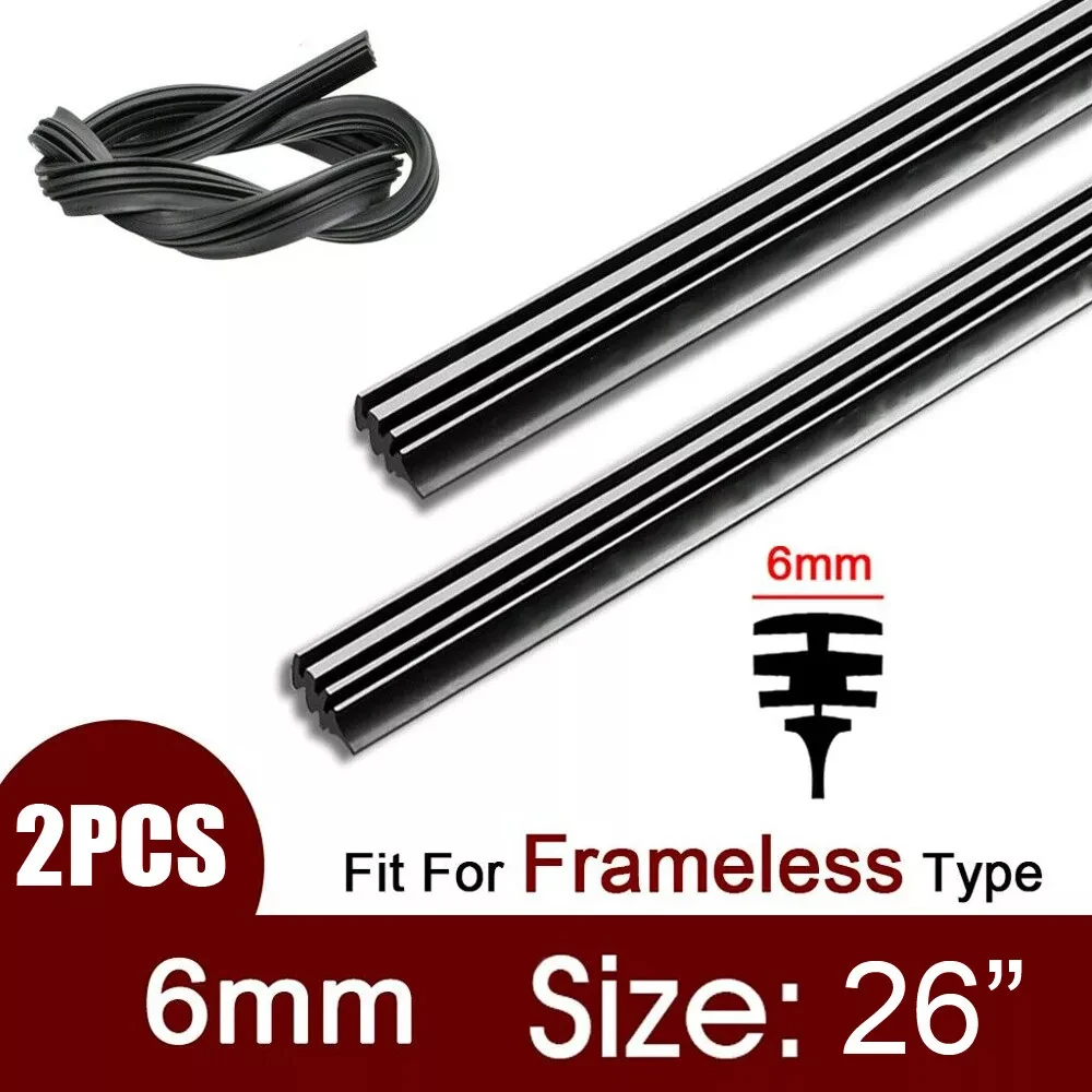 

2PCS Frameless Car Windshield Windscreen Wiper Blade Soft Vehicle Insert Rubber Strip (Refill) 26" 6mm Car Accessories Black