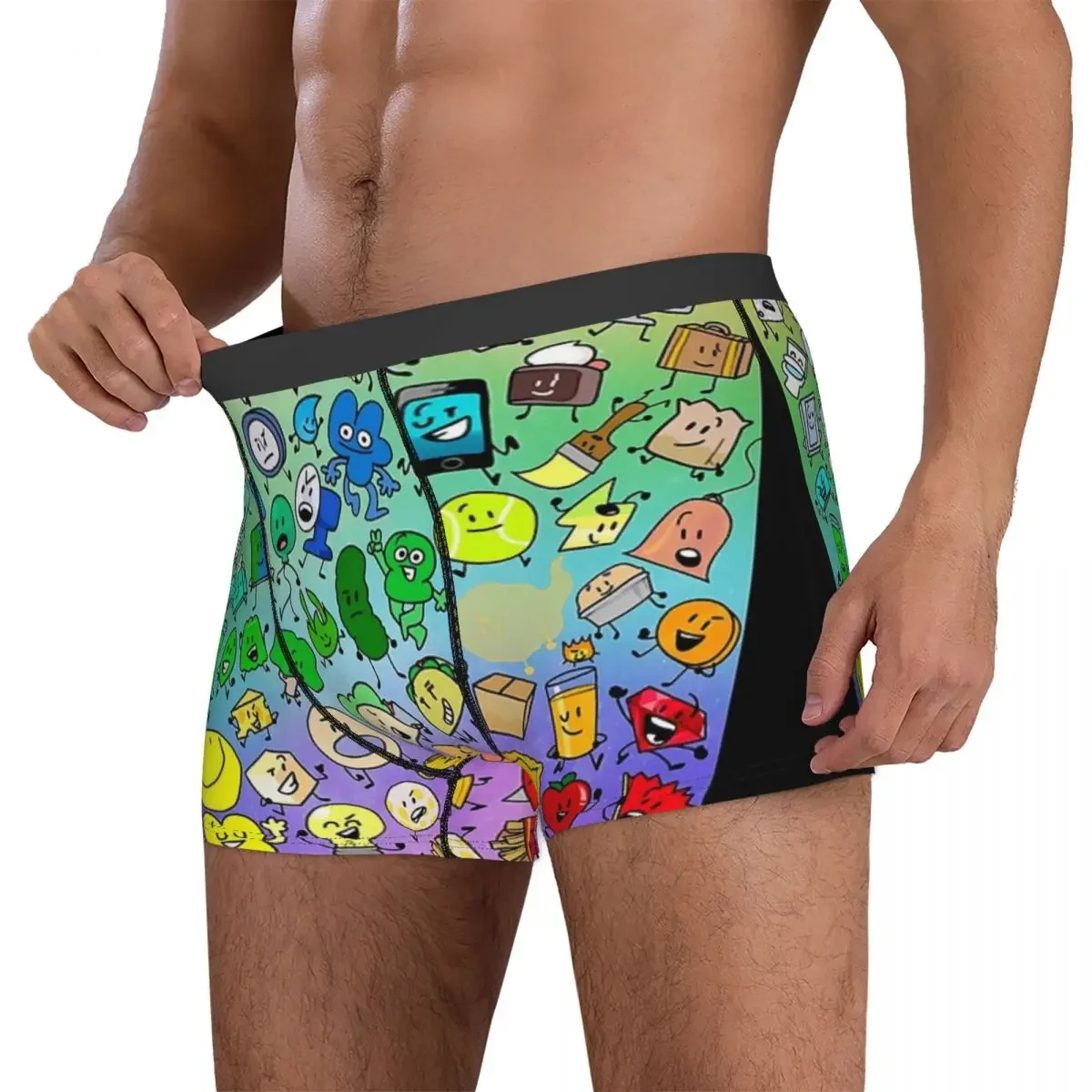 Boxer Underpants Shorts BFDI Inanimate Insanity All Characters (Rainbow) Panties Men's Breathable Underwear for Homme Man