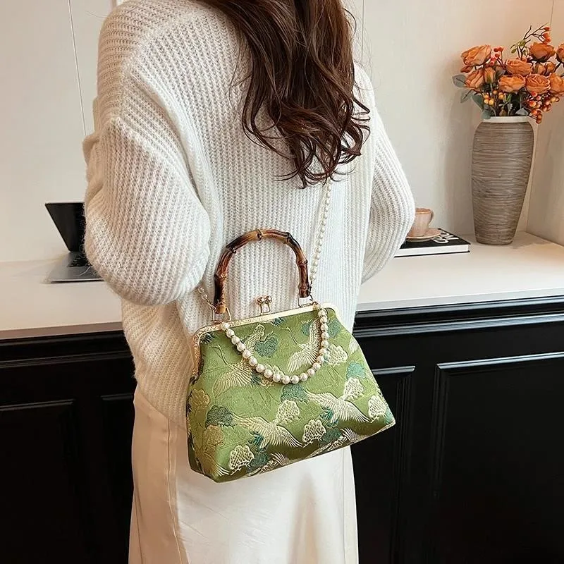 Fashion Chain Small Square Bag Shoulder Bag For Women Korean High-quality Evening Beaded Crossbody Bags 2024 New Retro Handbags