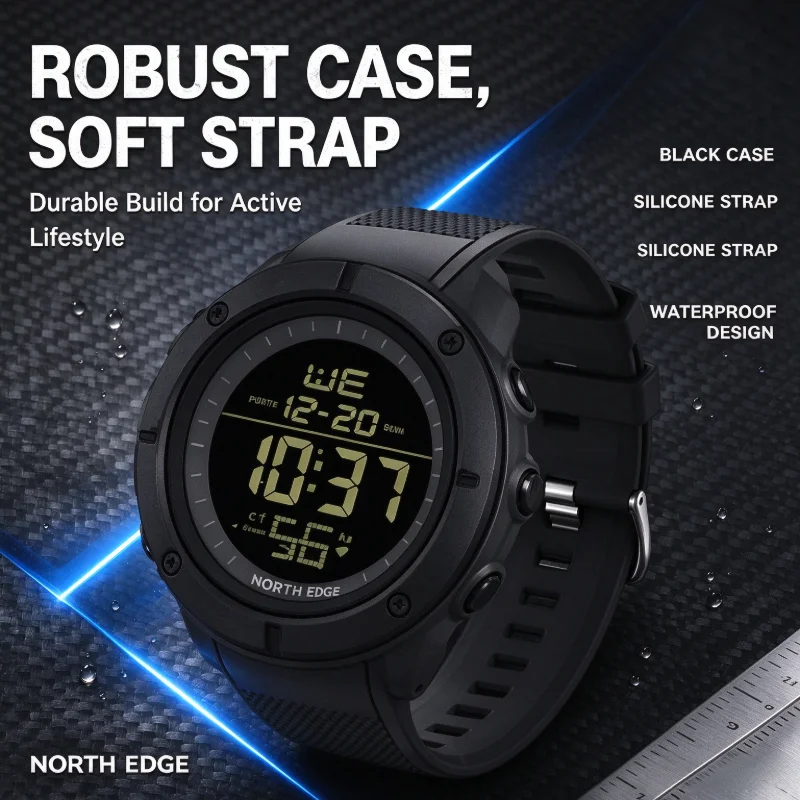 NORTH EDGE Men's Digital Watch Army Military Style World Time Alarm Sport Stopwatch Waterproof 50M Male Wristwatch