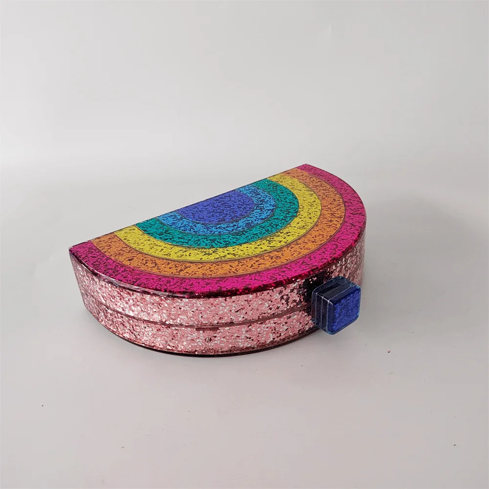 Half Room Colorful Glitter Rainbow Acrylic Box Clutches Evening Women Summer Wedding Party Purse And Handbag Ladies Casual Bag