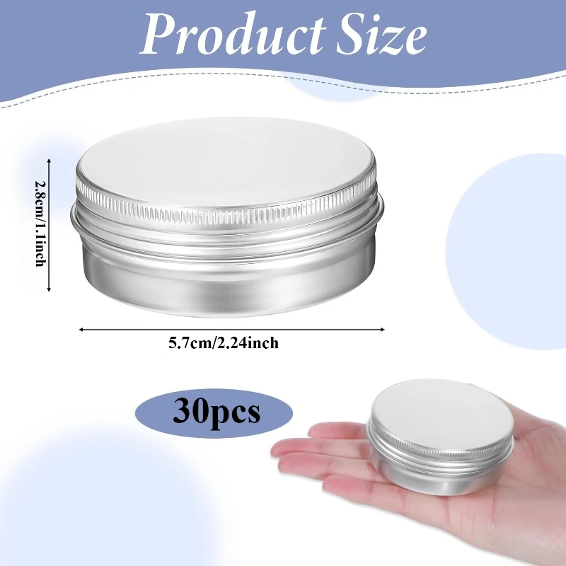 30pcs Screw Top Round Tins 2oz Aluminum Container Cans with Screw Lid Durable Aluminum Construction for Lotion Bars Balm Crafts