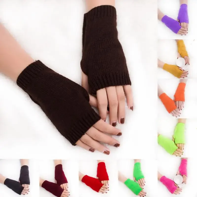 Winter Women's Elegant Knitted Fingerless Wrist Gloves - Soft Mittens for Ladies