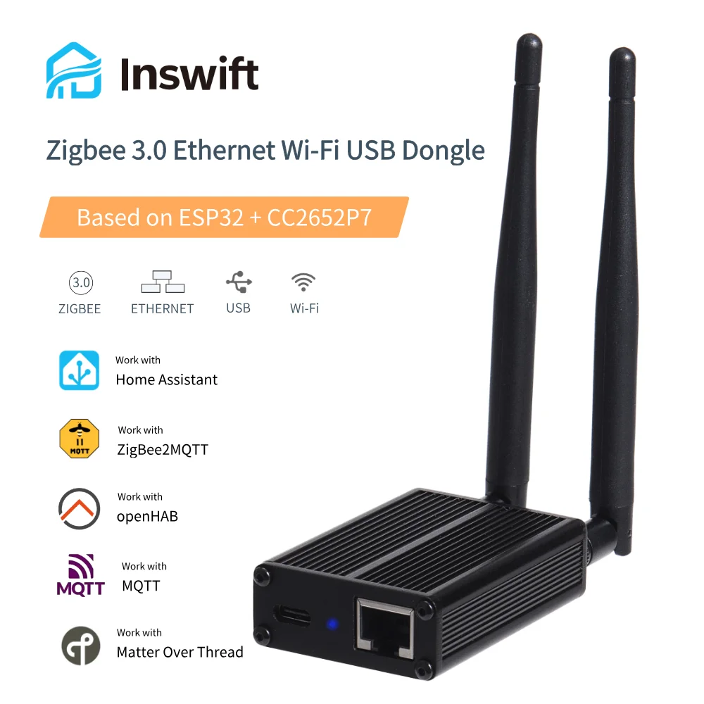 Inswift ETH-52P7 ZigBee Gateway ZigBee 3.0 Network Coordinator Support  Ethernet LAN/USB/WiFi Zigbee2MQTT, ZHA,Home Assistant - AliExpress