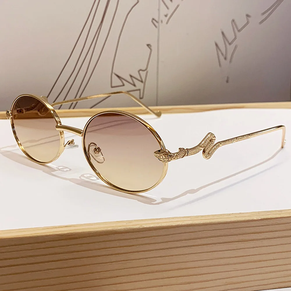 نظارات شمسية كلاسيكية صغيرة مستديرة على شكل ثعبان للنساء والرجال موضة جديدة ماركة سبيكة متدرجة نظارات شمسية هيب هوب للسيدات ظلال عصرية #1