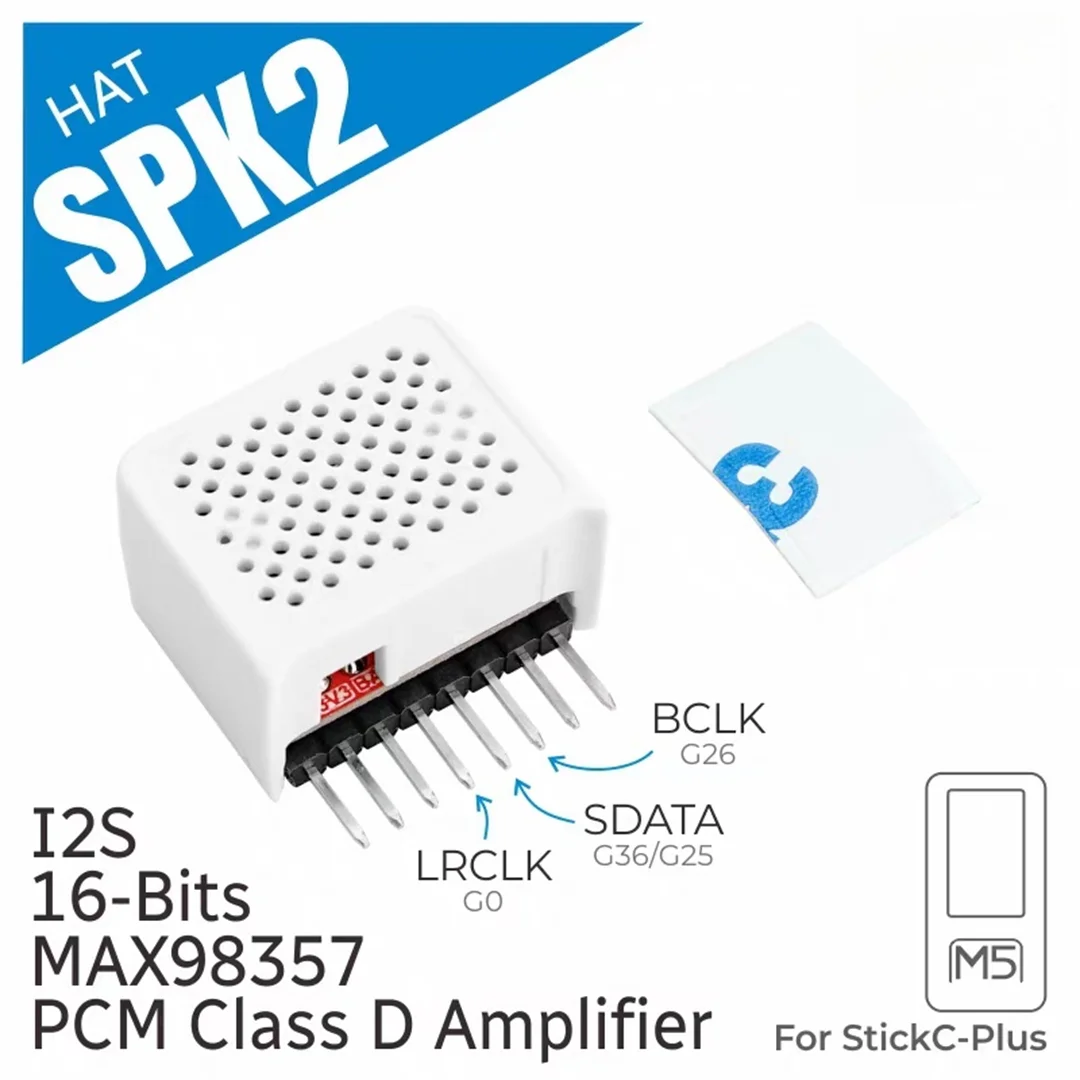 The official M5Stack Hat SPK2 PLUS speaker has a built-in MAX98357 I2S amplifier IC