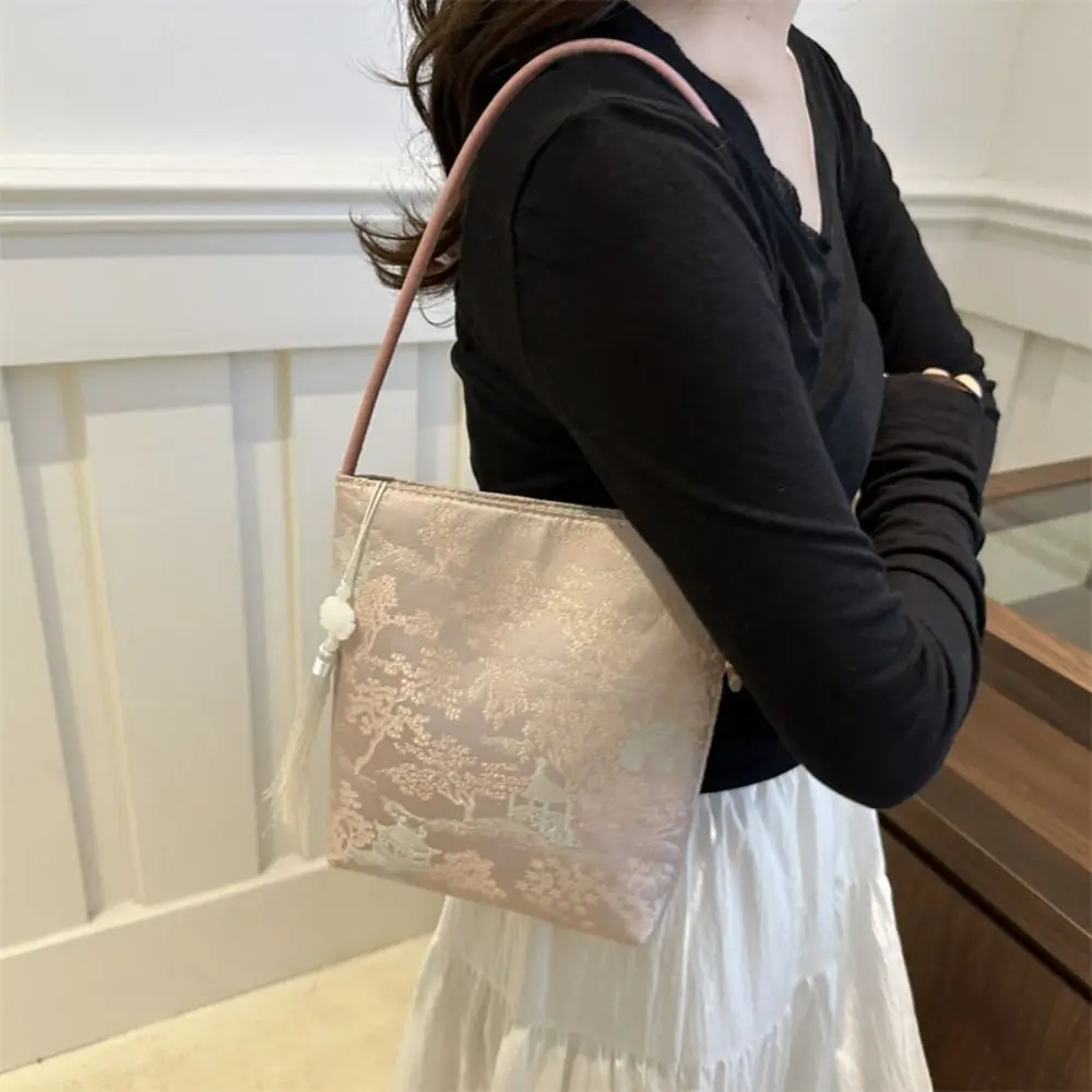 

Сумка на плечо с принтом и вышивкой, большая вместительная сумка-ведро Hanfu, сумка-тоут с цветочным принтом, новая сумка в китайском стиле, уличная сумка