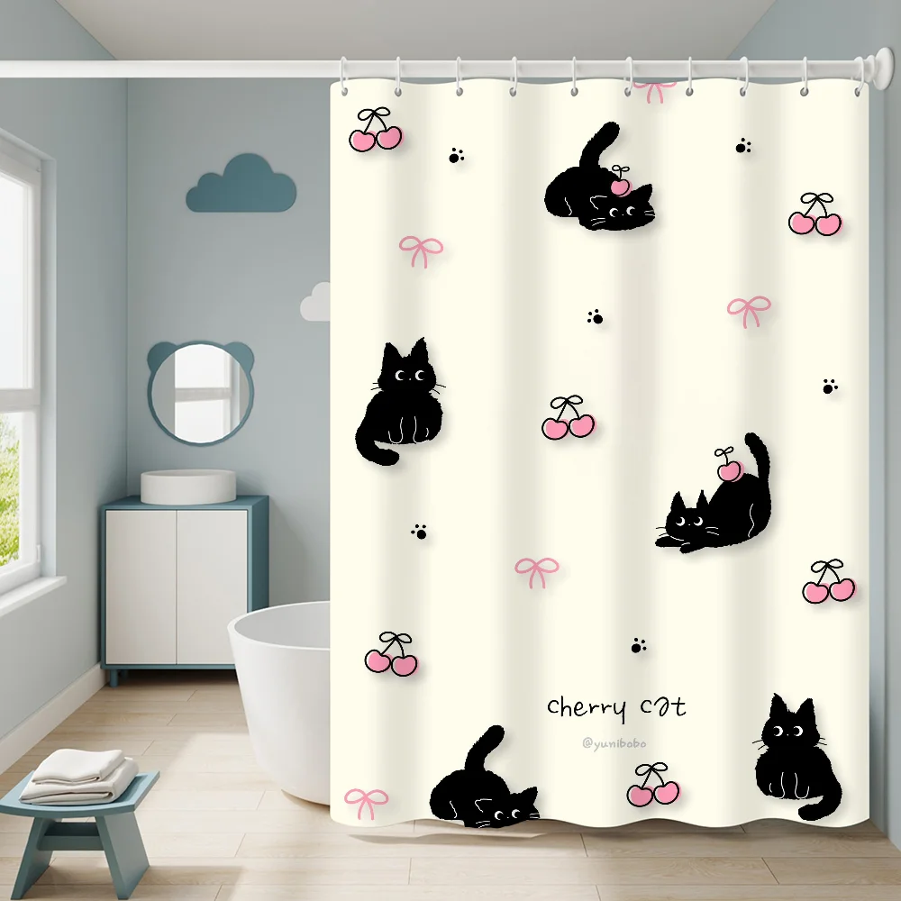 Bathroom Shower Curtain Bathroom Curtain Cat Curtains for Bedrooms Folding Partition Accessories Waterproof Fabric Things the