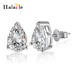 Halaile D Color Pear Cut Moissanite S925 Sterling Silver Water Drop Stud Earrings Luxury Fine Jewelry Women Trendy Gift