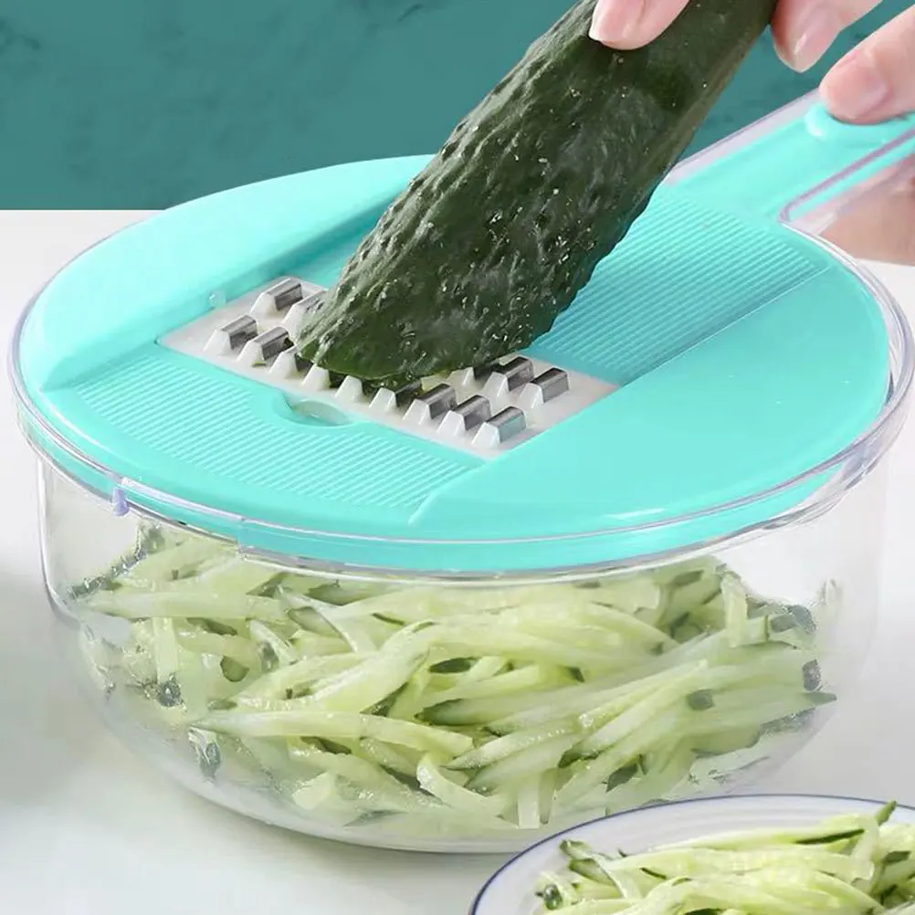 

2 Transparent Blue Multi functional Grater Shredder Draining Basket Vegetable Holder Kitchen Tool Potato Slicer Garlic Cheese