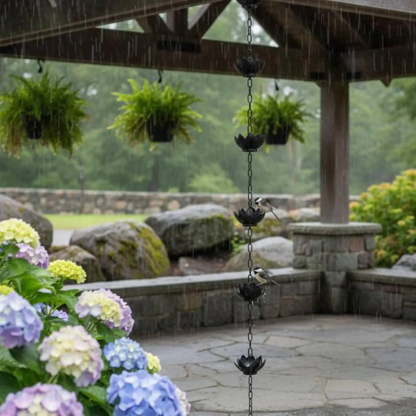 Rain Chain Creates Soothing Water Sounds Bird Cup Rain Chain Weather Resistant