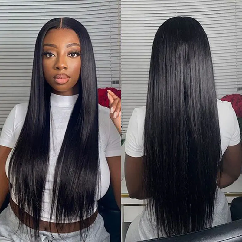 Jet Black Straight Hair Wig Synthetic Lace Front Wigs High Quality Heat Resistant Fiber Hair Natural Hairline For Black Women