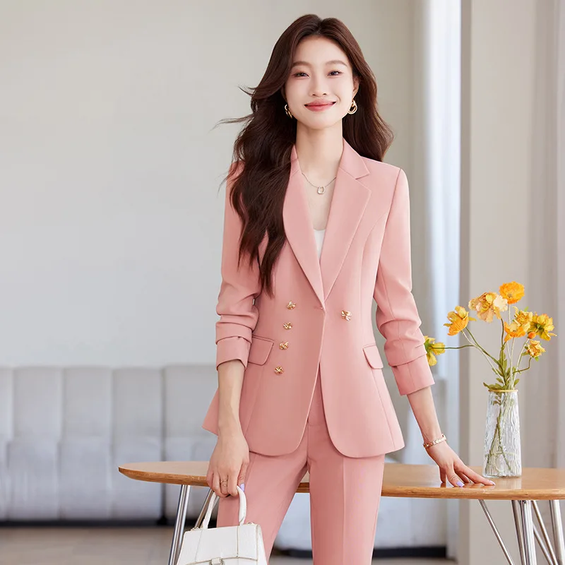 Autumn Winter Long Sleeve Women Formal Pant Suit Female Ladies Business Work Wear 2 Piece Set Blazer and Trouser Women Clothing