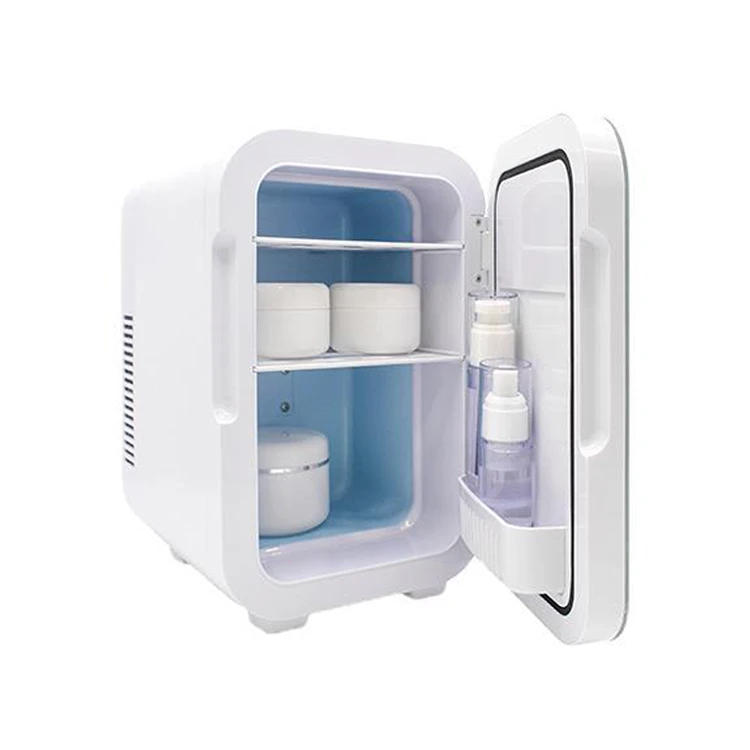 ثلاجة صغيرة ثنائية الاستخدام سعة 8 لتر - ثلاجة محمولة للسيارة والمكتب للمكياج/المشروبات (طاقة USB، 12 فولت/24 فولت، تبريد قابل للتعديل)