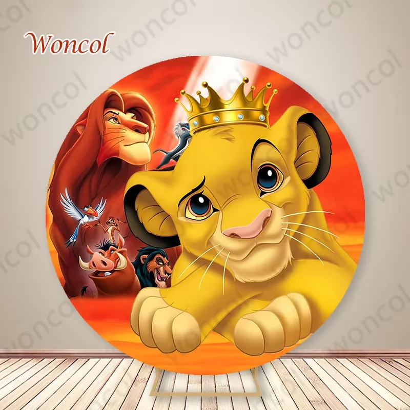 Fondo redondo del Rey León Simba, Fondo de cumpleaños de Timon Pumba, patrón de piel de Animal, cubierta cilíndrica impresa, decoración, accesorio para fotografía