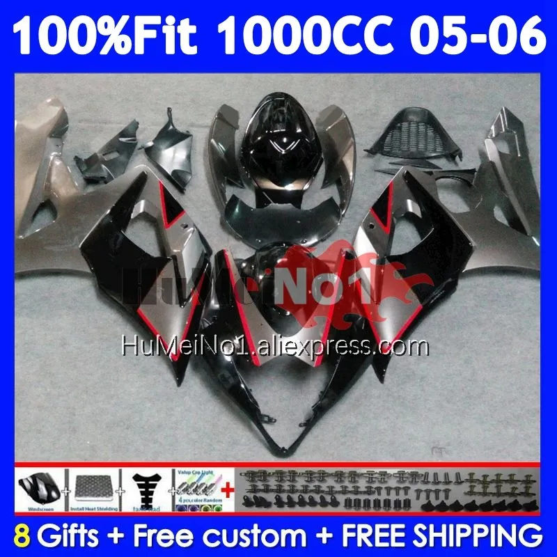 Injection Fairing For SUZUKI GSXR-1000 GSXR 1000 CC 1000CC 118No.123 GSX R1000 K5 GSXR1000 05 06 2005 2006 OEM Grey black Body