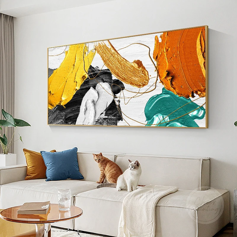 Abstract Colorful Decorative Painting Blue Yellow Posters Canvas Prints Wall Art Pictures for Living Room Home Decor No Frame