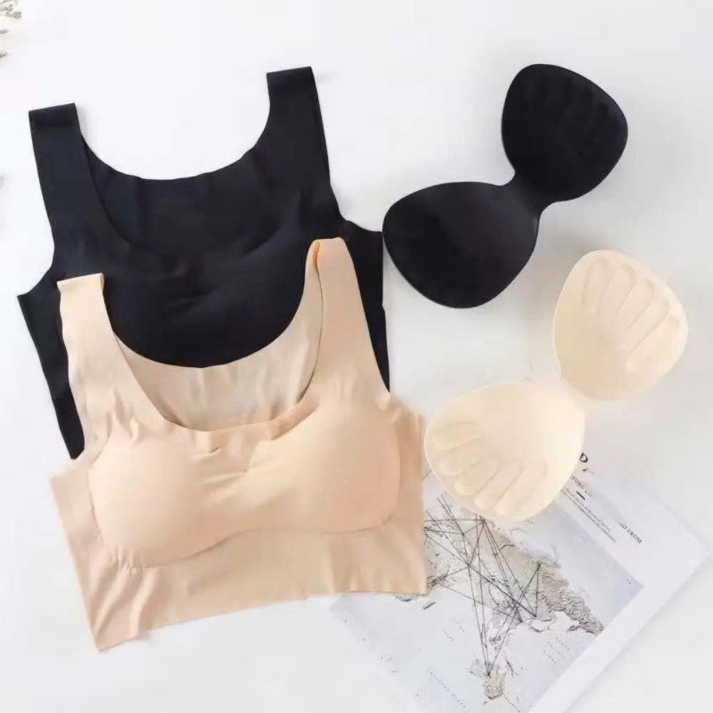 Casual Wireless Ice Silk Padded Bra Beauty Back Vest Tops Seamless Bra Underwear Intimates Women's Push Up Bra Gift