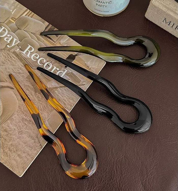 Elegant U-Shaped Hair Fork Acetate Fashion Geometric Design Sticks Tortoiseshell Hairpin Women Girls Headwear Accessories