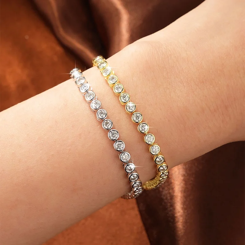 Rrjzz Brillantes 3mm D-Farbe Voll-Moissanit Bubble Bezel Set Damen Armband Labor-Imitationsdiamant Charm Tennis Armband Schmuck – Detail 13