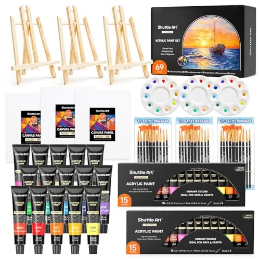 

【Spot goods】69 Pack Painting Kit for Adults and Couples Sip and Paint for Date Night and Crafts with 2 Packs 15-Color Acrylic P