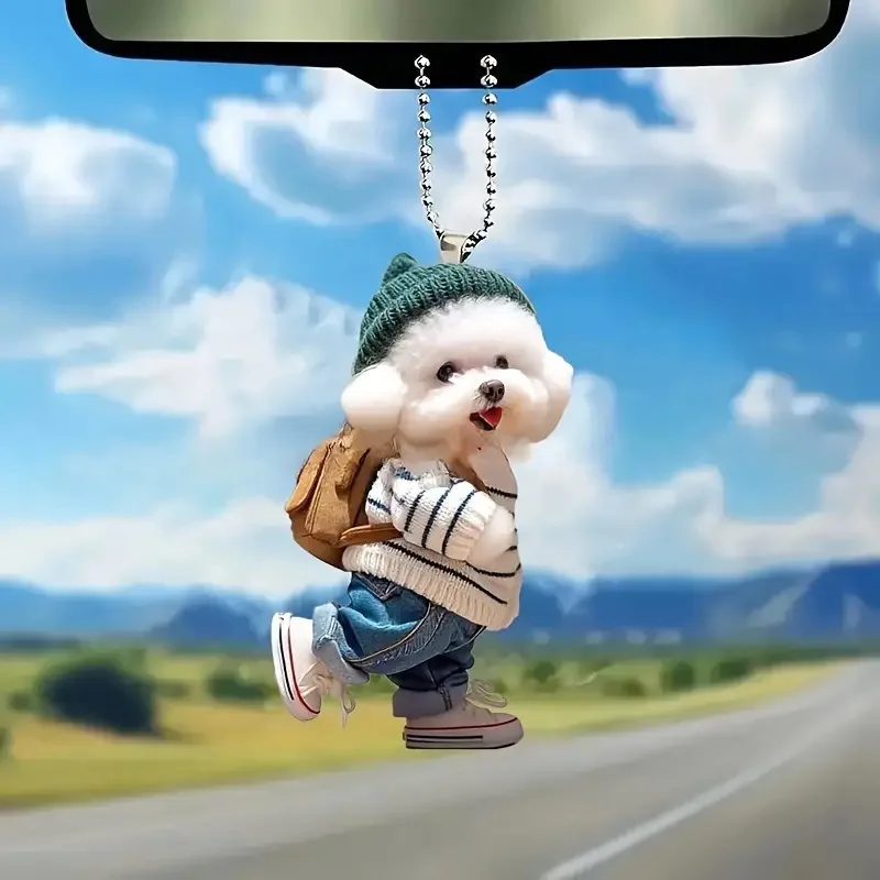 Creative Puppy Man Backpack Rearview Mirrors Pendant Car Hanging Ornaments Car Decoration Accessories Gifts for Women Men