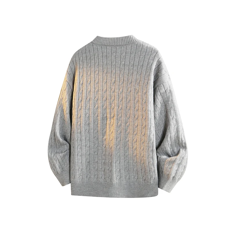 2025 Spring and Autumn New American Style Men's Cartoon Embroidery Light Gray Beige Black Blue Knitted Sweater Cardigan