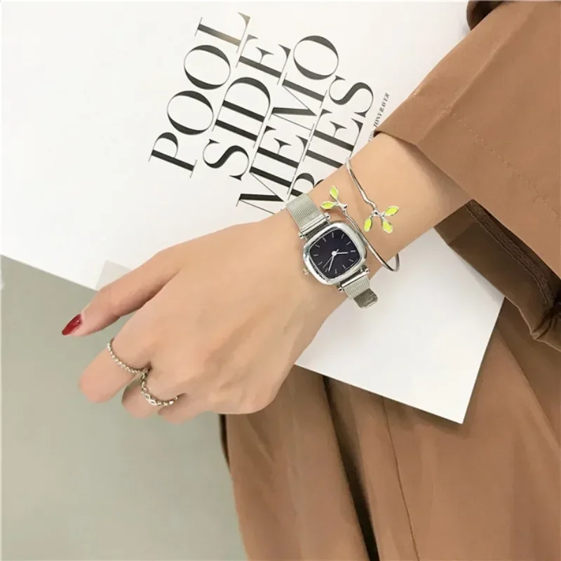 Square Stainless Steel Strap Watches Vintage Simple Quartz Women\'s Watch Alloy Small Dial Female Clock Relogio Mujer No Bracelet