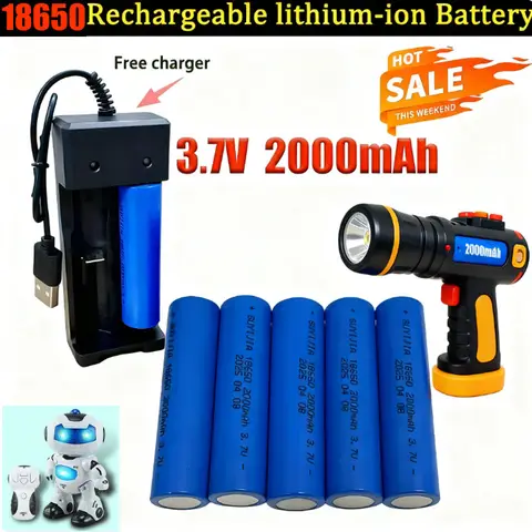 18650 Batteria ricaricabile da 2000 mAh con caricabatterie Batterie agli ioni di litio da 3,7 V per puntatore elettrico Campanello Torcia elettrica Batteria al litio
