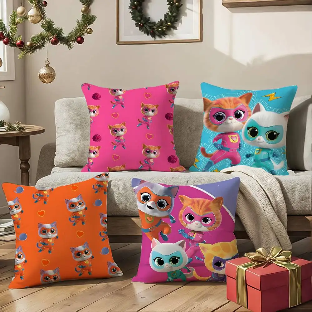 Cute Cartoon S-super-Kitties Pillow Case Anti-dustmite Pillowcase Invisible zipper silky Sofa cushion cover