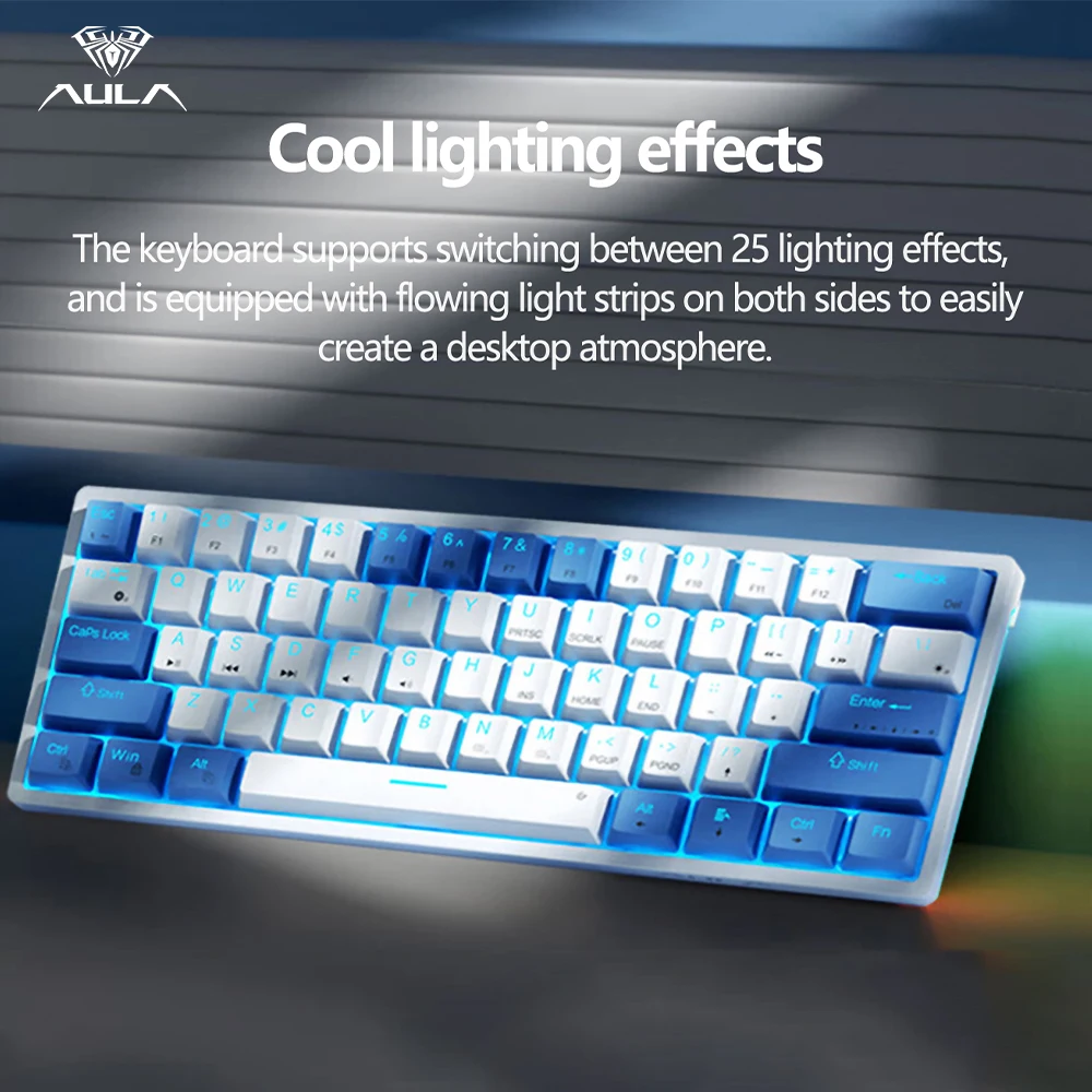 AULA F3361 Mini Wired Gaming Mechanical Keyboard 61 Keys Custom Hot Swappable RGB Backlit Light Keyboards For PC E-Sports Gamer