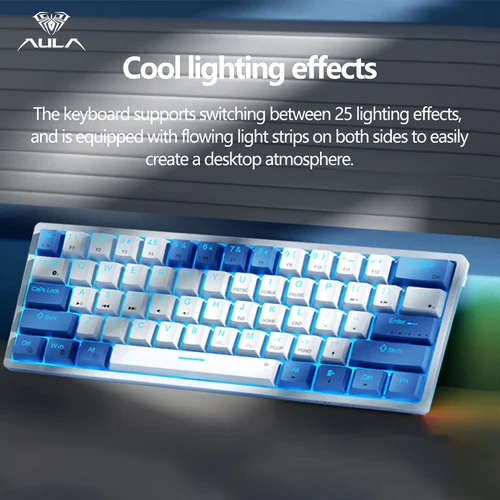 Imagen 2 del producto AULA F3361 Mini teclado mecánico para juegos por cable, 61 teclas, teclados de luz retroiluminados RGB intercambiables en caliente personalizados para jugadores de deportes electrónicos de PC