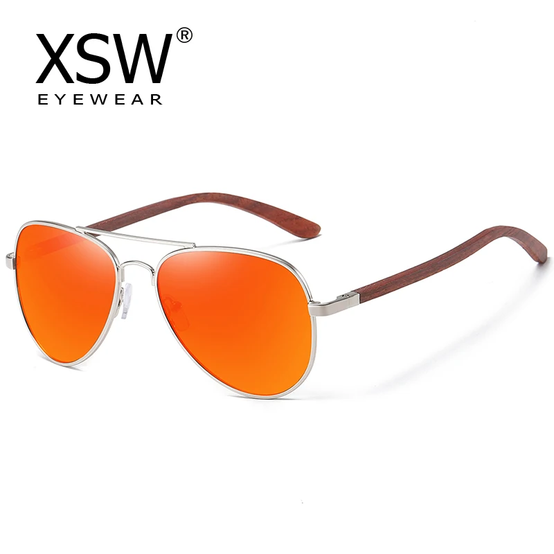 

XSW Classic Wood Sunglasses Pilot Metal Frame Rosewood Sunglasses Men Metal Driving Luxury Shades UV400 gafas de RED 2801