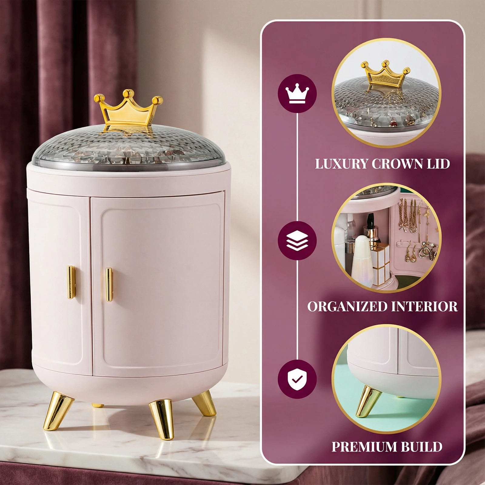 

Вращающийся органайзер для косметики и украшений, пылезащитный, для гостиной/рабочего стола/ванной комнаты